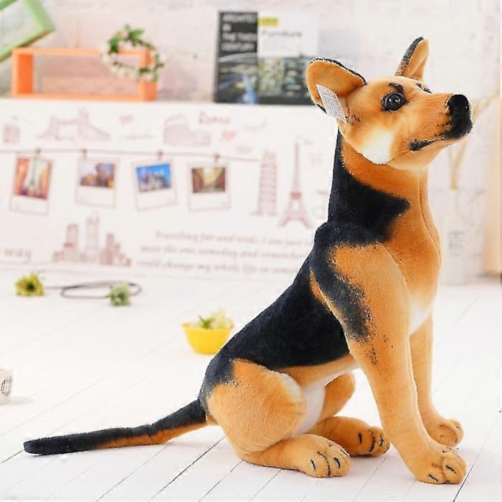 Jucarie de plus caine, 30 cm, Design simpatic, Maro / Negru