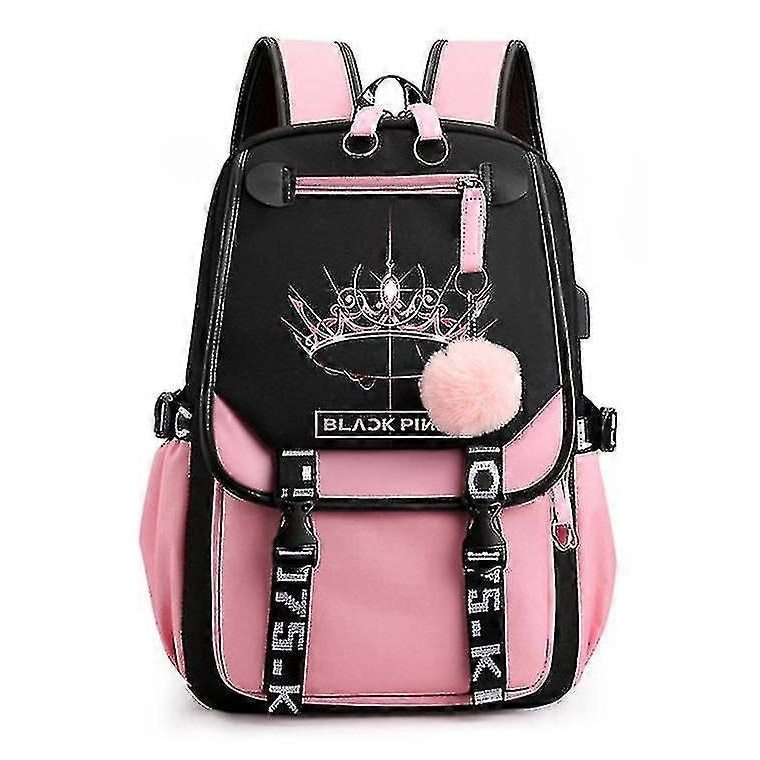 Rucsac Blackpink pentru laptop, geanta de carti cu port pentru casti, amplificator de incarcare USB