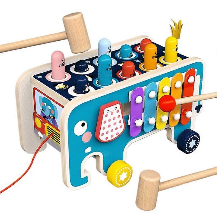 Pian de jucarie cu elefant, instrumente muzicale, multicolor, 30x20x15cm