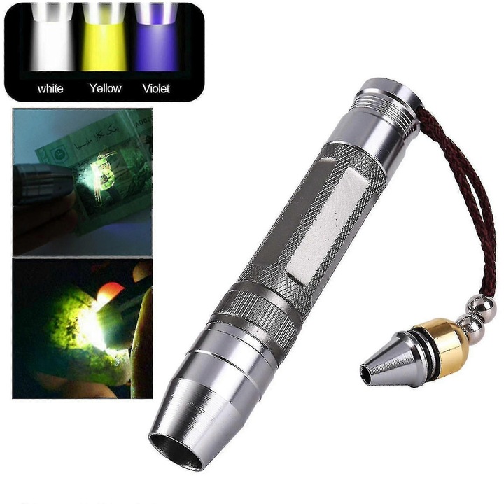 Фенерче с 3 източника на светлина, 365nm UV, бяло, жълто, размери 133.5x23.6mm