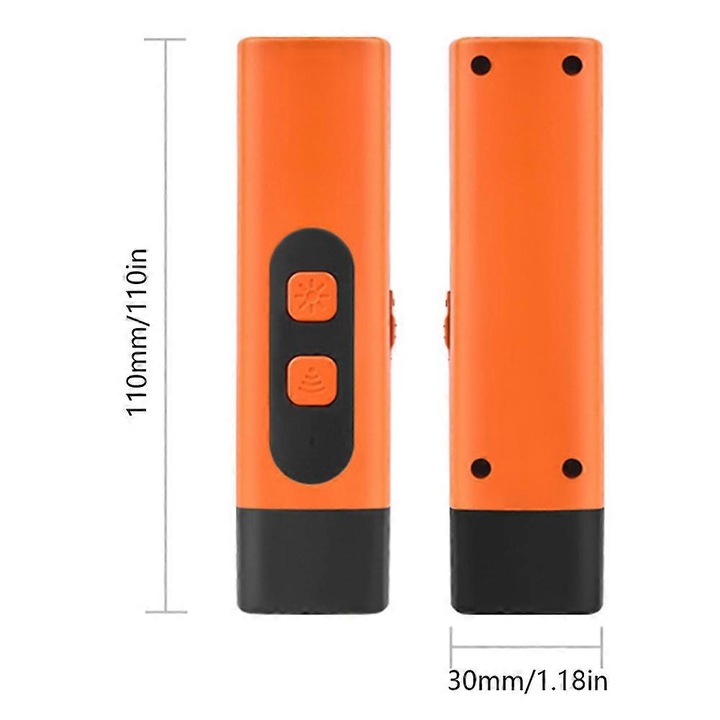 Dispozitiv anti-latrat pentru caini, pentru dresaj, portabil, 110x30 mm, portocaliu/negru