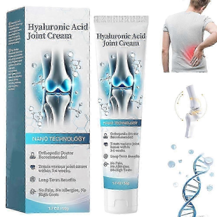 Ízületi krém hialuronsavval, 3 darabos szett, nem zsíros, gyors felszívódású, hátra, nyakra, kezekre, térdekre