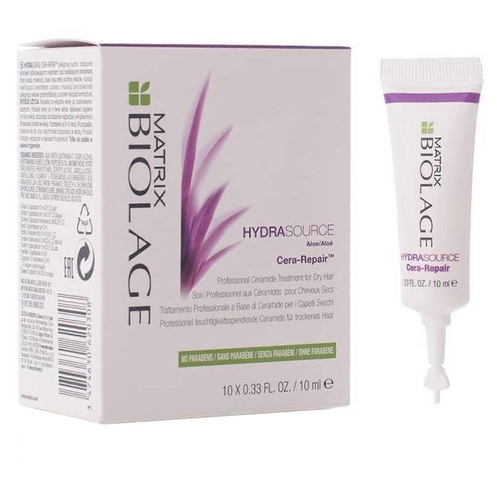 Tratament pentru par Matrix Biolage Hydra Source Cera, 10x10ml, cu Ceramide, pentru par uscat