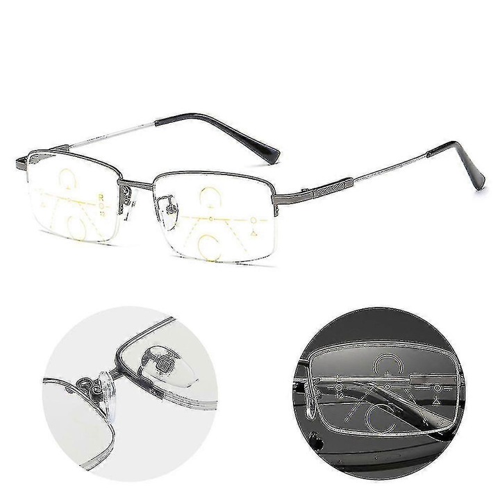 Ochelari de citit progresivi multifocali, 1.56 indice refractie, unisex, dimensiune variabila