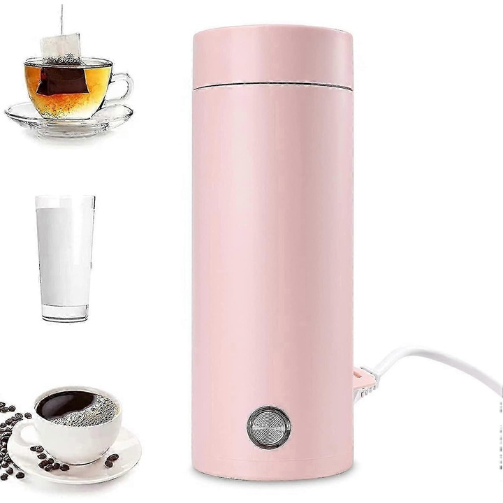 Fierbator electric portabil 3 in 1 din otel inoxidabil, 400ml, design anti-scaldare, incalzire rapida, pentru ceai, lapte, cafea