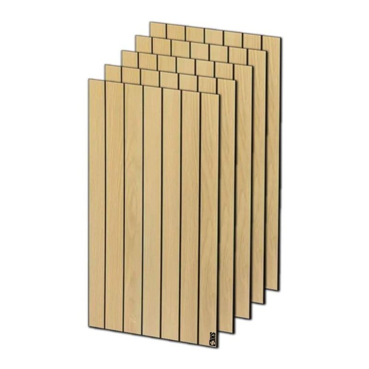 Set Tapet 3D Autoadeziv SIKS, 5 Bucati, 60x30 cm/buc, Model Riflaj In Relief, Aspect Lemn, Design Modern, Rezistent La Apa, Usor De Curatat Si Intretinut, Maro Deschis