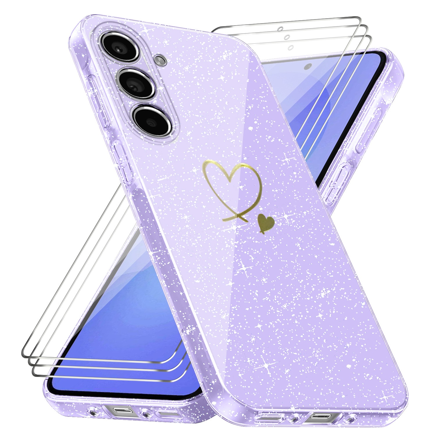 Husa TPU pentru Samsung Galaxy A36 5G / A56 5G, set cu 3 folii sticla temperata, Violet
