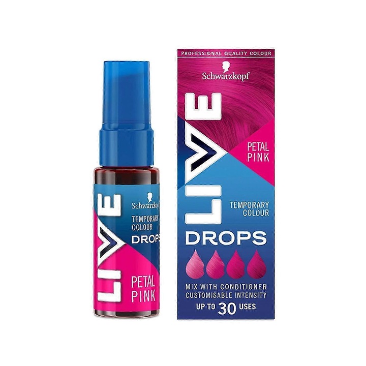 Vopsea de par semi-permanenta LIVE Colour Drops, Schwarzkopf, Petal Pink, vegana, personalizabila, 1x flacon