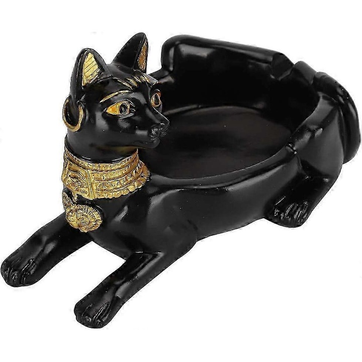 Scrumiera din rasina, forma de pisica, ornament de birou, 13.3x8x9cm, gri