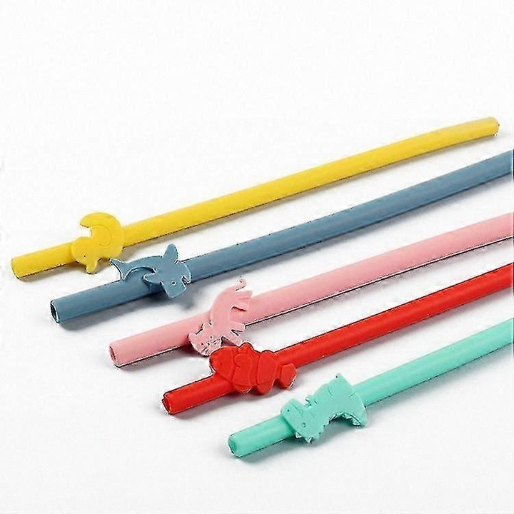 Set 5 paie din silicon colorate pentru copii cu design-uri de animale, 20x2cm