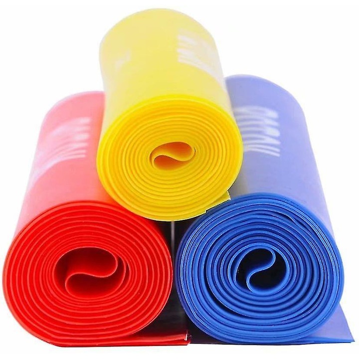 Set de benzi elastice pentru fitness, 3 culori, 120x15cm, rezistenta usoara, medie si puternica