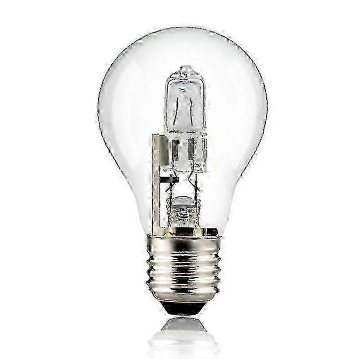 Set 4 bucati, Bec halogen A55 / lampa retro cu filament wolfram, cu consum redus, spectru complet, reglabil (dimmable), soclu E27, clar
