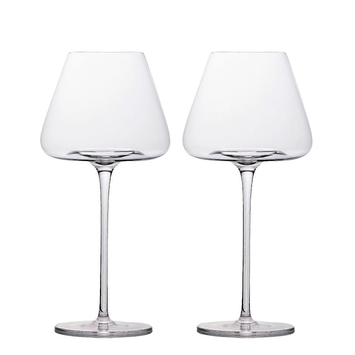 Комплект от 2 чаши за вино 600 мл, изработени от удароустойчив кристал, прозрачни, подходящи за съдомиялна машина