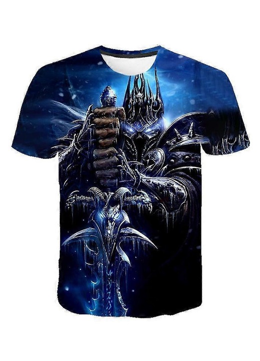 Férfi póló, mintás, kék, 80% poliészter - 20% pamut, lezser fazon, nyári, L INTL