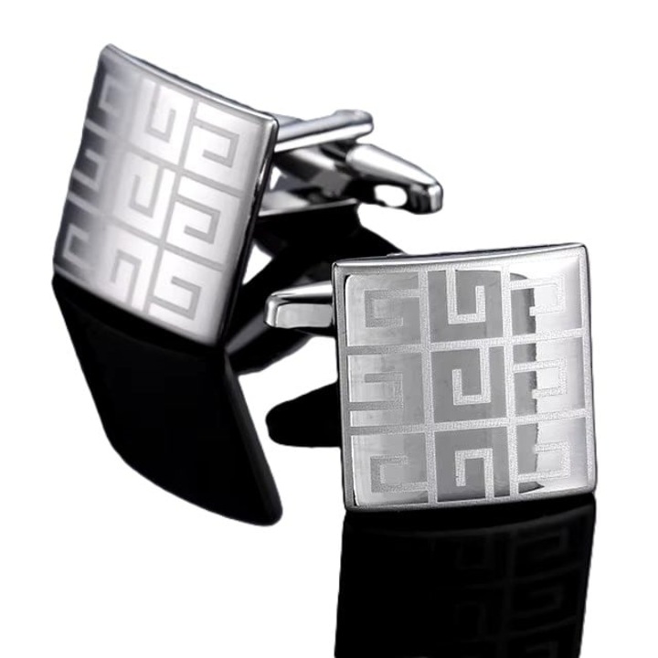 Butoni camasa, BN028, model patrat, Argintiu