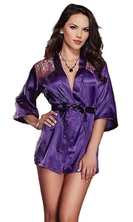 Női köntös, csipke és spandex, V-nyakú, 3/4-es ujjú, lila, L