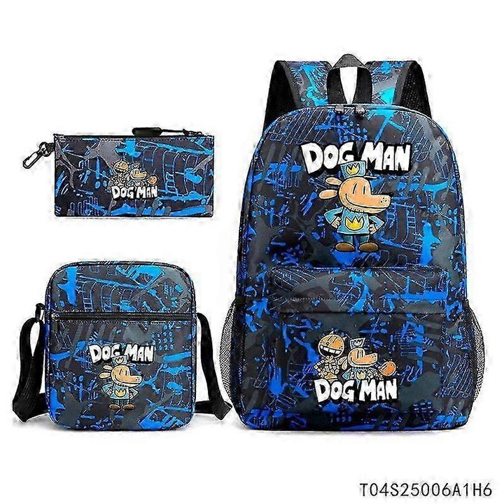 Ghiozdan copii, model Dog Man, set cu geanta de pranz si penar, 44x28x13cm, multicolor