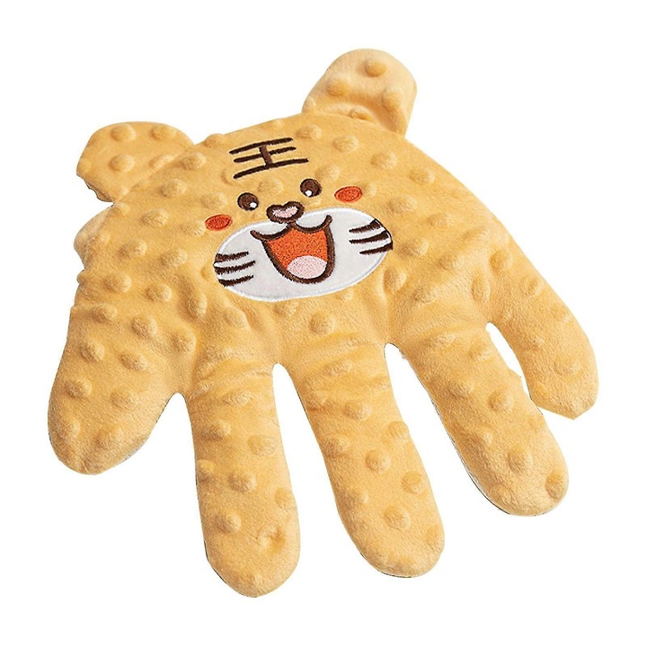 Perna de linistire pentru bebelusi, design palma, galben, 26x24x3cm, set cu telecomanda si cablu de incarcare