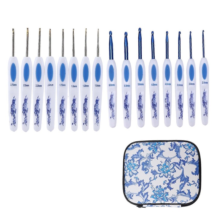 Set crosete ergonomice, 16 bucati, aluminiu, albastru/alb