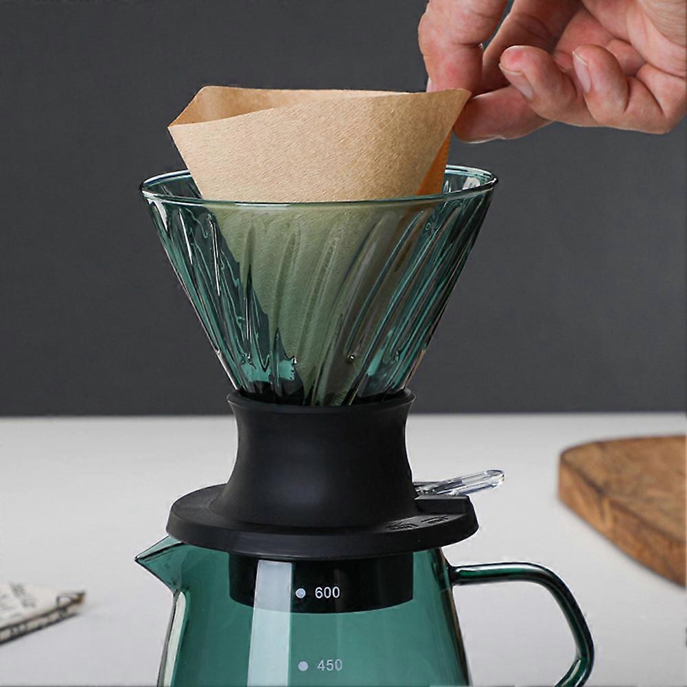 Cafetiera din sticla 600ml, verde lac, cu filtru reutilizabil si palnie mare cu suport din silicon