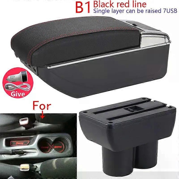 Cotiere auto, Jimny, cutie pentru cot, 7USB, negru-rosu, 1999-2017