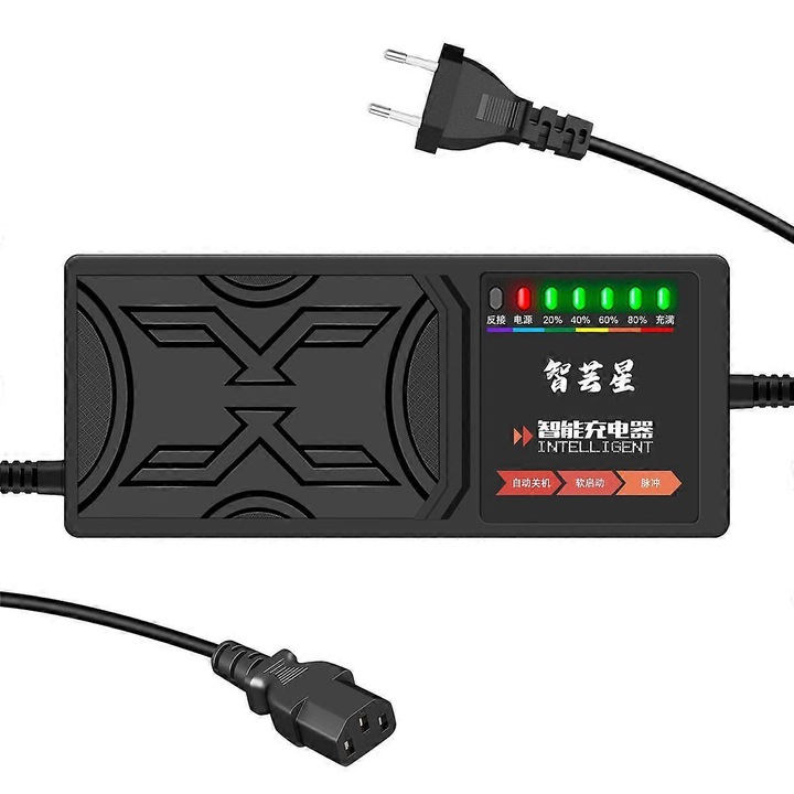 Incarcator electric pentru vehicule, 60V 20AH, protectie la supracurent, negru, 18x8x6cm