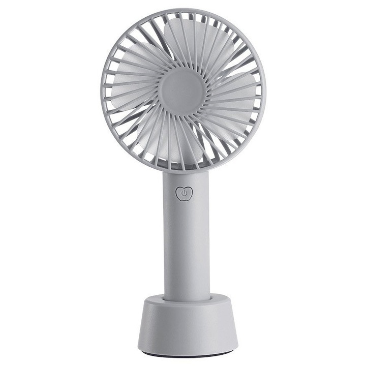 Hordozható mini ventilátor, Újratölthető, Állvánnyal, 3 sebességfokozat, USB kábel, Szürke