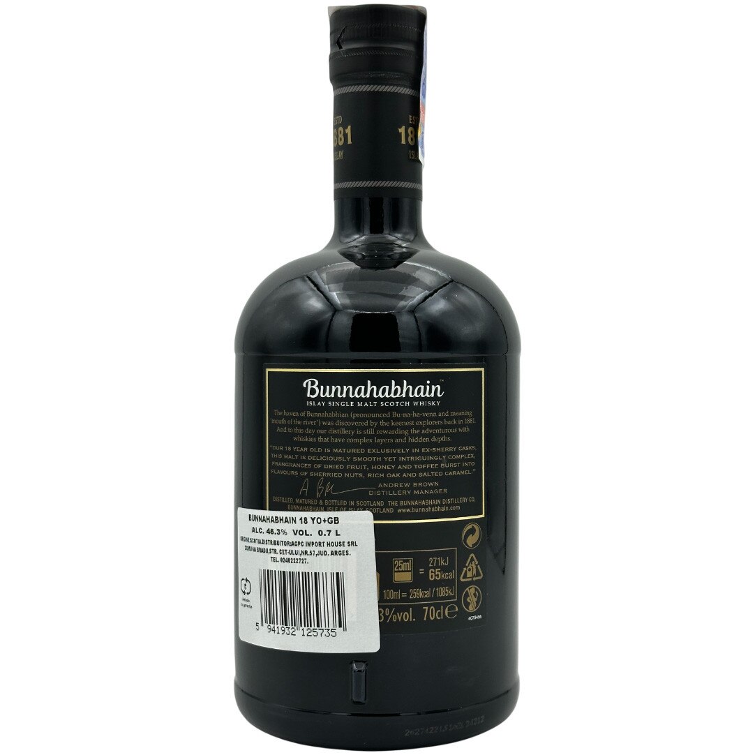 Whisky Bunnahabhain Single Malt 18 ani, cu cutie, 46.3%, 0.7l
