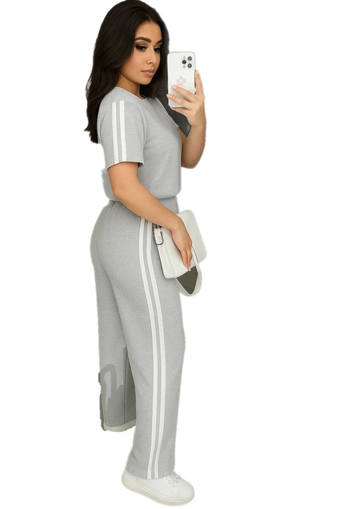 Compleu dama Adrom, BATAL, Tricou + Pantaloni, Dungi Laterale 8197-25, Gri Deschis, 5XL