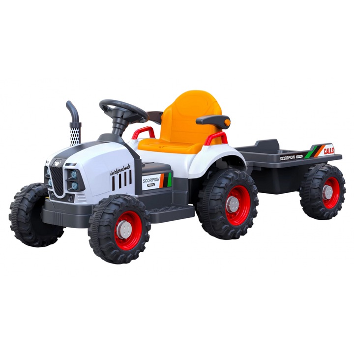 Tractor electric cu remorca pentru copii Nichiduta Digger Scorpion Yellow 12V, telecomanda 2.4G,2 motoarex25w, scaun din piele ecologica, suport picioare, cotiere, roti late rezistente, muzica, lumini LED