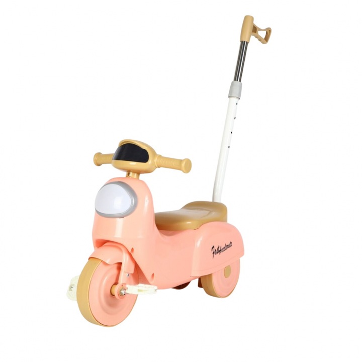 Motocicleta cu pedale Nichiduta 3in1, Roz, maner detasabil, LED, 55.5x25x30cm