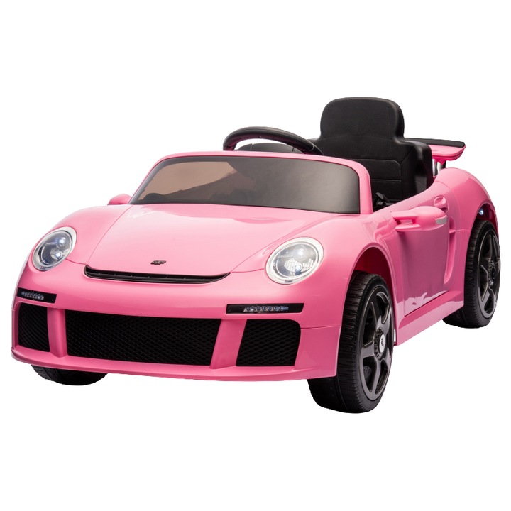 Masinuta electrica pentru copii cu licenta Porsche RUF-CTR3 Roz 12V, echipare Premium, telecomanda 2,4G,2 motoarex39w, roti EVA, scaun din piele, suspensii, usi cu deschidere, lumini LED, muzica, eleron