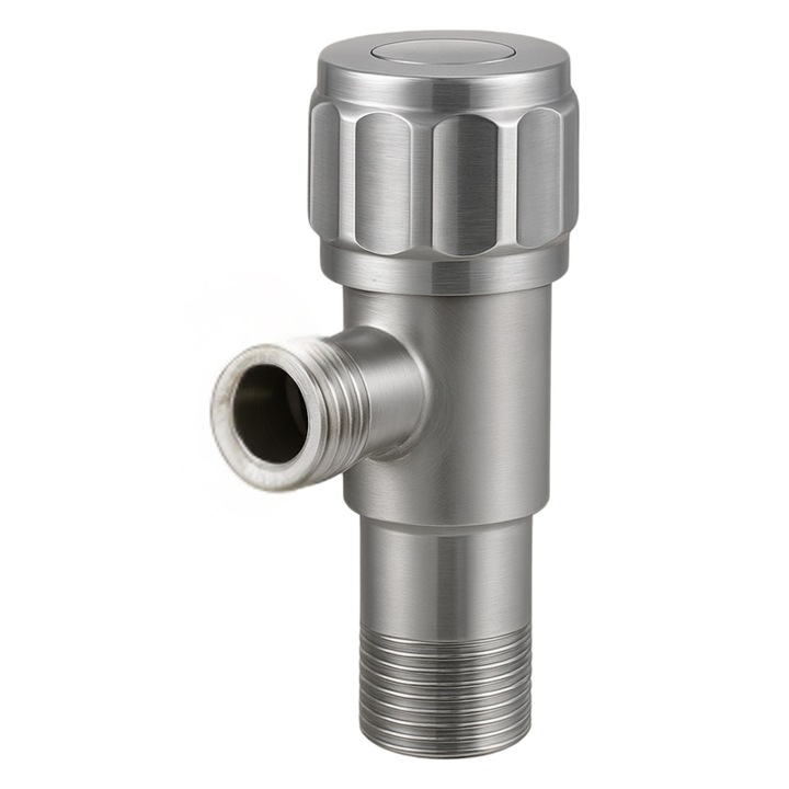 Robinet Unghiular Cu Ciuperca, Balneo, Model 2 Inox 1/2 X 3/4, Material Otel Inoxidabil, Cap Ceramic, Rezistent La Uzura, Executie De Inalta Calitate, Rezistenta La Coroziune Si Depuneri, Argintiu