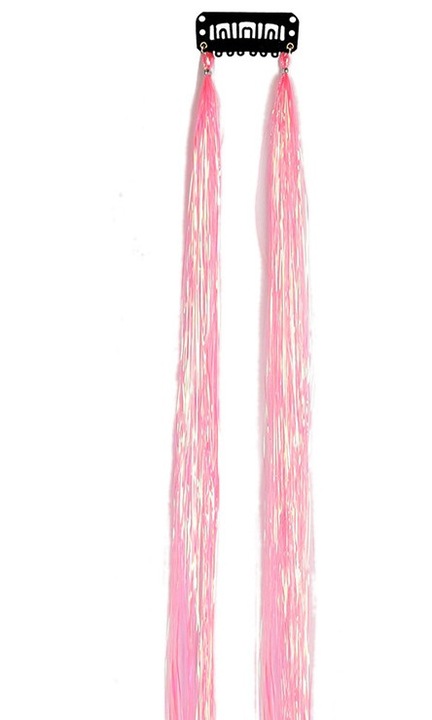 Set 2 bucati extensii par clip-on, 50cm, material rezistent la caldura, roz fluorescent