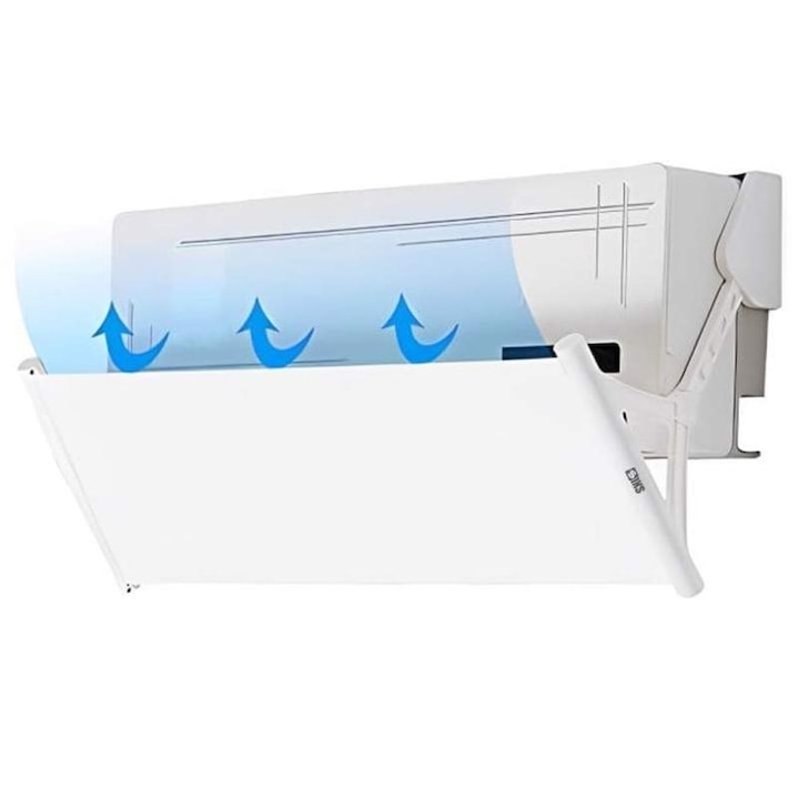 Deflector Aer Conditionat SIKS Pentru Protectie Curent Aer, Ajustabil Pe 4 Nivele, Lungime Reglabila 10 cm - 130 cm, Latime 28 Cm, Retractabil, Textil, Usor De Instalat, Alb