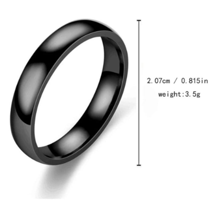 Пръстен от титаниева стомана, черен, 4мм, за мъже и жени