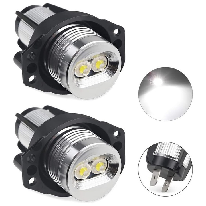 2 db LED Angel Eyes izzó, 7000K, 12V, alumínium, fényszórókhoz, Plug & Play telepítés, Kompatibilis BMW E90/E91, E60/E61, OUYLAF