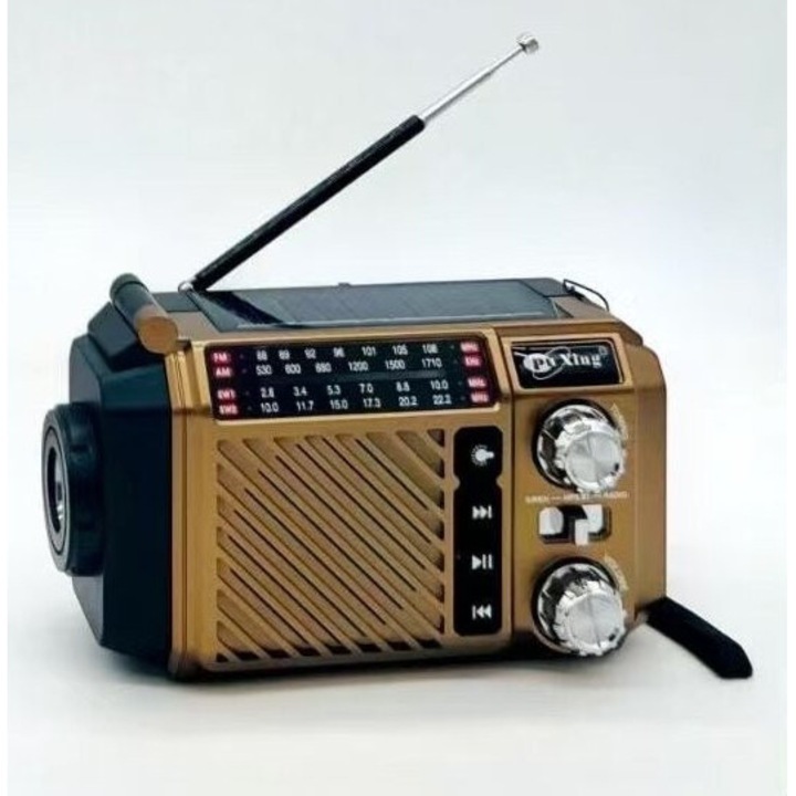 Преносимо радио 380, FM/AM/SW1-2, Li-ion батерия 1200mAh / DC 5V захранване / соларно / ръчна манивела, радио на батерии, LED фенерче, дизайн за закрито, на открито, къмпинг, за природни бедствия, земетресения, бури, комплект за оцеляване