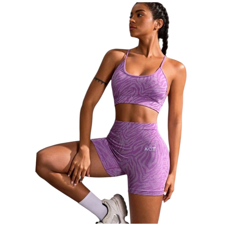 Compleu sport dama, pentru fitness, efect push up, mov, L