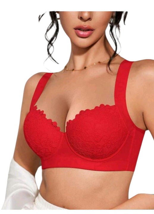 Elegáns melltartó, piros, csipkével, széles pántokkal, 85B
