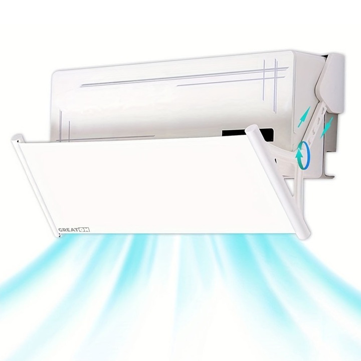 Deflector Aer Conditionat Retractabil GREATON, Unghi De Inclinare Reglabil, Protectie Curent Aer, Instalare Usoara, Lungime Ajustabila 10-130cm, 4 Nivele, Textil Alb