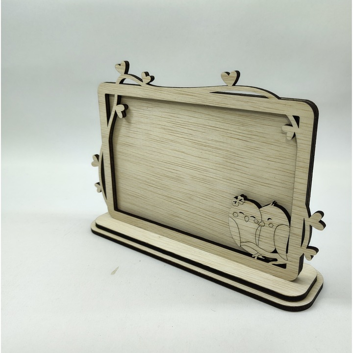 Rama Foto Lemn Natur 10 cm x 15 cm Model VRABIUTA cu INIMI