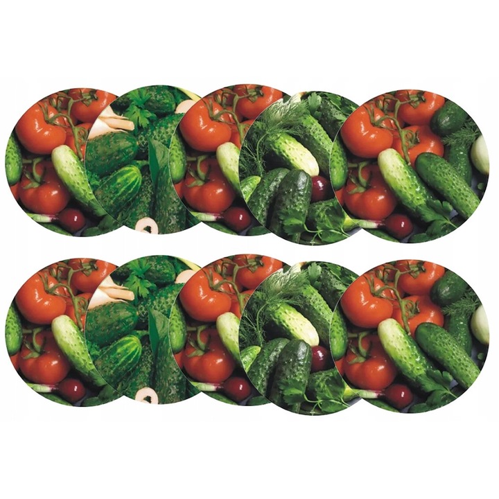 Set 10 capace pentru borcane, 82mm, motivatie legume, multicolor