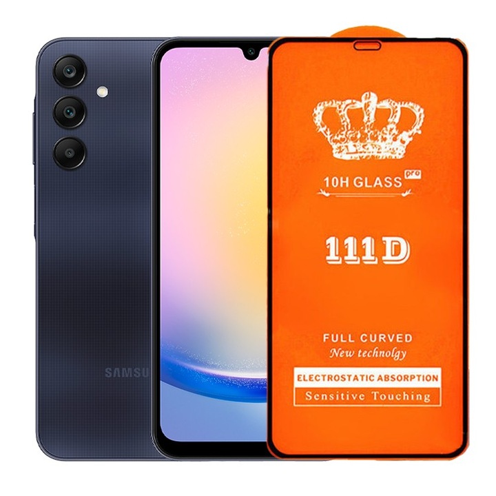 Folie Securizata pentru Samsung A25 5G, Flippy, Sticla de Protectie Compatibila cu Samsung A25 5G, Full Cover 111D, 10H GLASS, Margini Negre, Transparenta