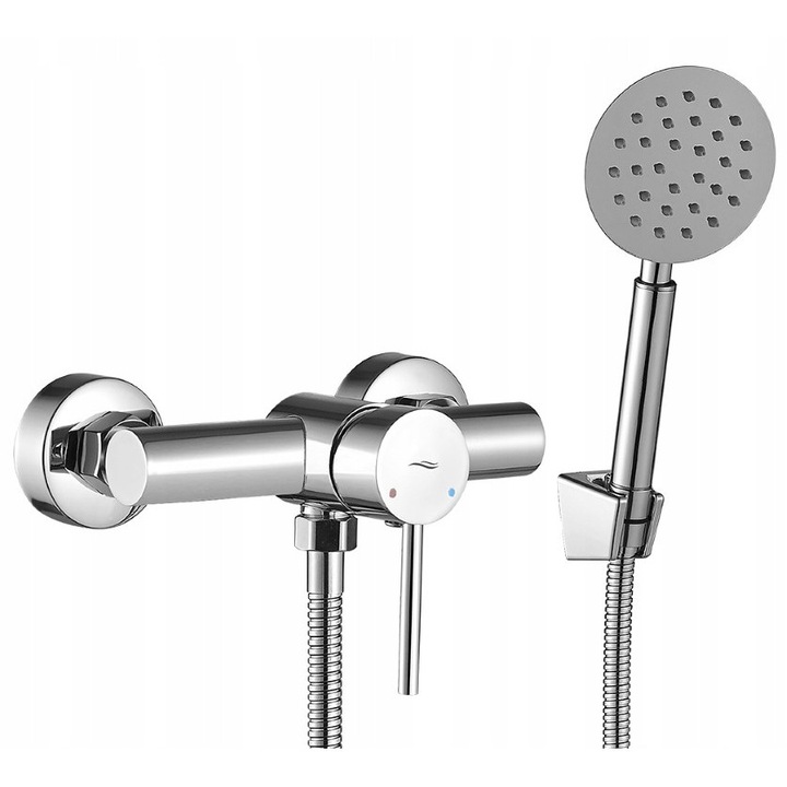 Смесител за баня NOIA с душ комплект, хром, стенен монтаж, минималистичен дизайн, 215x111x117 мм