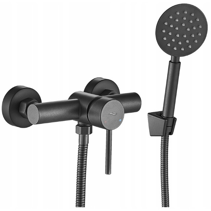 Стенен смесител за душ, Kuchinox, графит, неръждаема стомана, пълен комплект с аксесоари, 215x111x117 мм