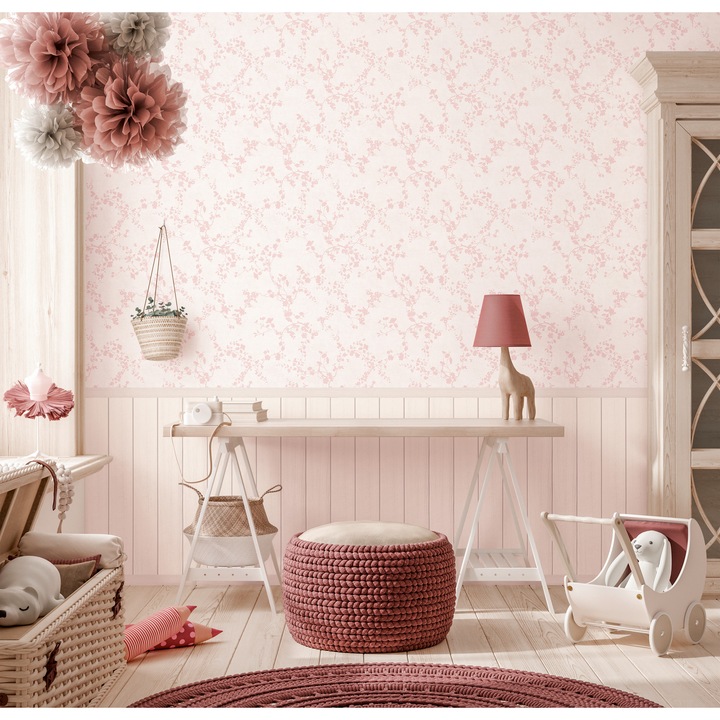 Tapéta Artis Lilly & Luis, flíz alapú, 0,53x10,05m, fényálló, krém/rózsaszín