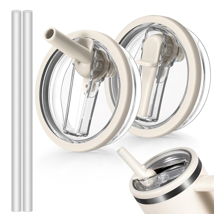 Set 2 capace cu pai, TOIITKQ, etans, alb, pentu pahare de 40oz