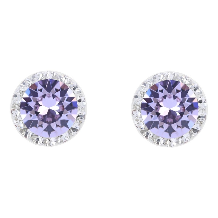 Cercei argint 9 mm, Violet, Crystal