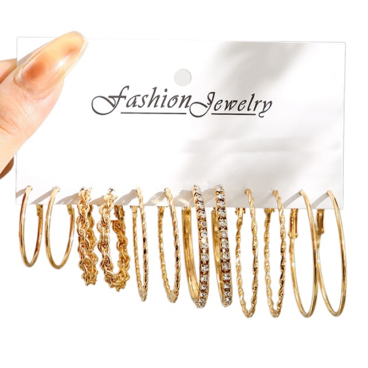 Set 6 perechi cercei aurii pentru femei